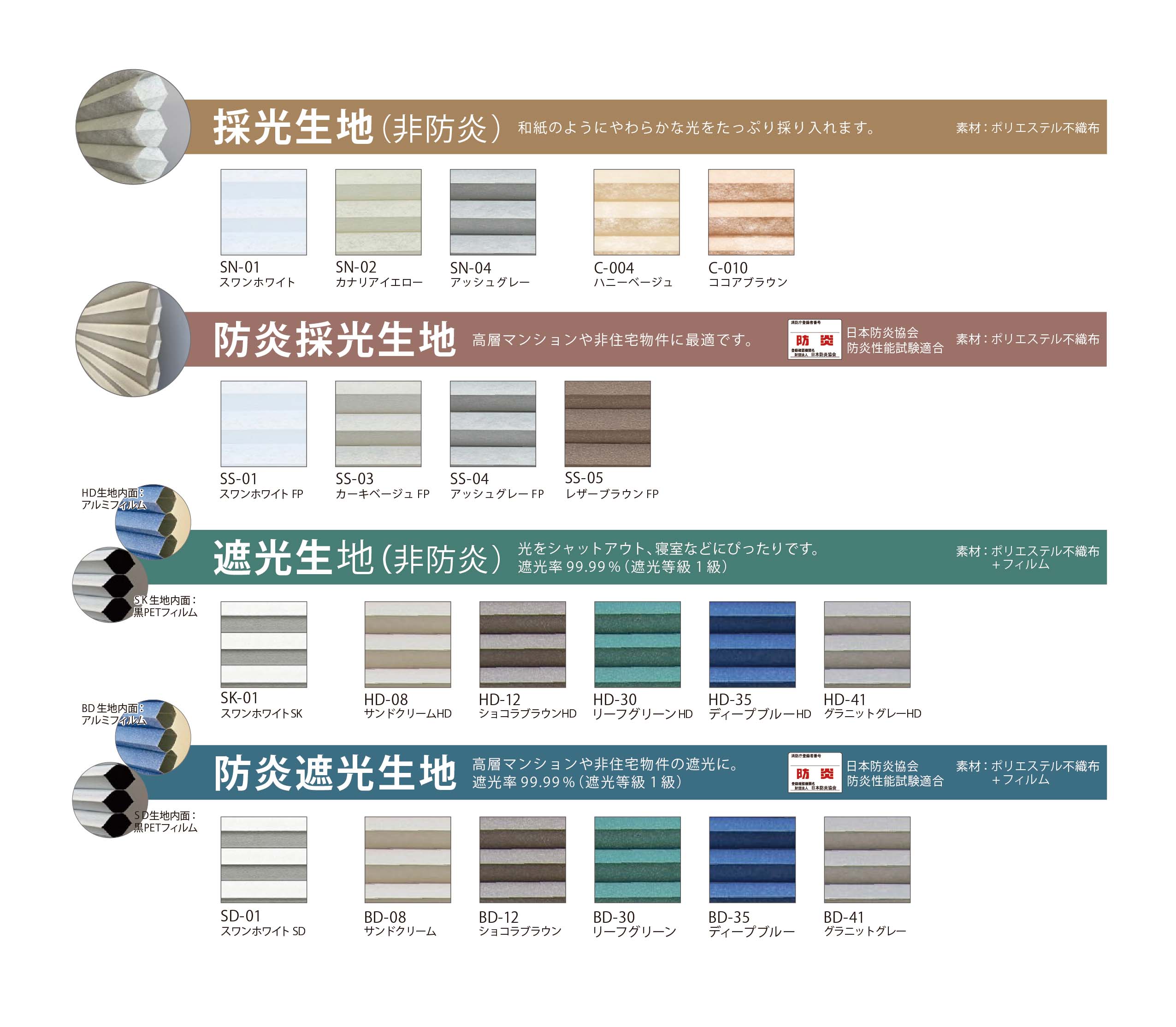 ハニカムスクリーンライト カラーバリエーション